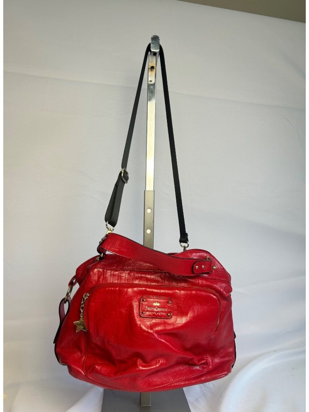 Juicy Couture Crossbody Shoulder Bag Satchel Purse Red Embossed Faux Leather